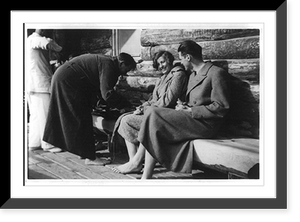 Historic Framed Print, [G&ouml;ring with Swedish guests in bathrobes on porch at G&ouml;ring's home, Carinhall, E. Prussia],  17-7/8" x 21-7/8"