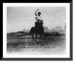 Will Rogers in action with his lasso on horseback, 1917 Classic, Vintage Print