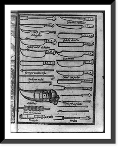 The first depiction of the forcina. Page of knives, forks, etc. Classic, Vintage Poster