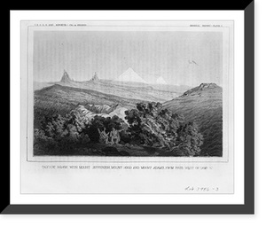 Historic Framed Print, Cascade Range with Mount Jefferson, Mount Hood and Mount Adams, from pass west of Camp 40,  17-7/8" x 21-7/8"