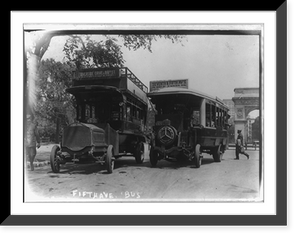 Historic Framed Print, [2 motor buses near Washington Square in New York City],  17-7/8" x 21-7/8"