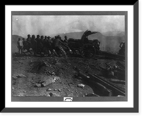 Soldiers pulling large gun on the Italian Front, Historic Print
