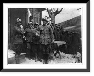Lieut. Cochran putting on Italian helmet presented by Italian commanding general, Antique Print