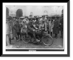 Ambulance drivers in Milan, Italy, during World War I: man seated on motorcycle and 11 other men posed, Vintage Print