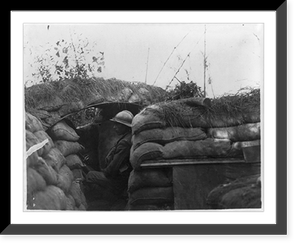 Italian Front during World War I: Soldier in trench with machine gun, Vintage Poster