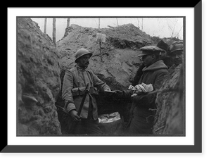American Red Cross distributing gifts, Piave, Italy; 2 men in trench. 1918, Antique Wall Art