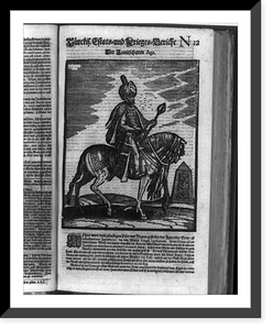A commander (Aga) of the Janissaries of the Ottoman Turkish army dressed in splendor, on horseback, to lead his warriors into battle, Vintage Poster