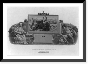 Allegorical illustrations used in advertising for Southern Bell Telephone and Telegraph Company: Businessman on telelphone and city in backgrd. Special N-15456, Antique Wall Art