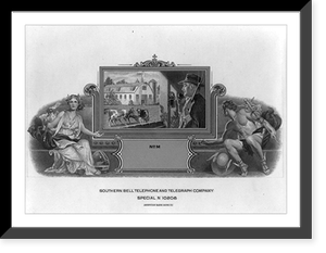 Allegorical illustrations used in advertising for Southern Bell Telephone and Telegraph Company: Farmer on telephone and barnyard scene. Special N10206, Historic Reproduction