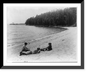 3 boys lounging on beach, Adironacks Classic, Antique Poster