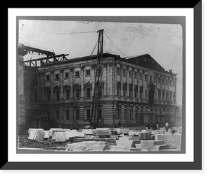 Historic Framed Print, North wing, east front. Traversing crane for construction of connecting corridors,  17-7/8" x 21-7/8"