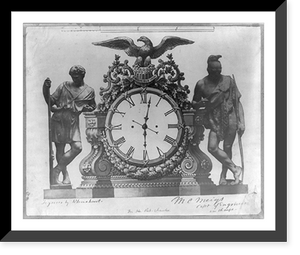 Historic Framed Print, [Clock for the House of Representatives chamber flanked by American Indian and backwoodsman figures],  17-7/8" x 21-7/8"