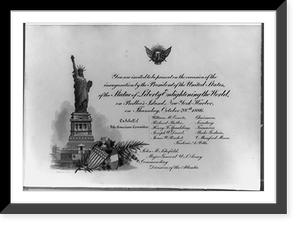 Invitation to the inauguration of the Statue of Liberty, with picture of Statue of Liberty and shields, Antique Wall Art