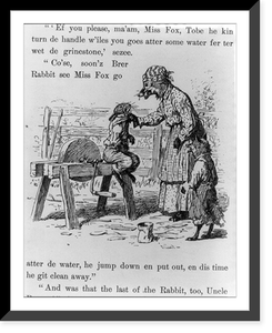 Miss Fox holding Brer Rabbit by the collar, at a grindstone Classic, Antique Poster