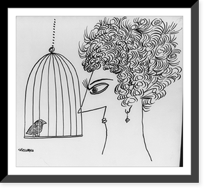 Head of a curly-haired woman looking at a bird in a cage, Historic Reproduction