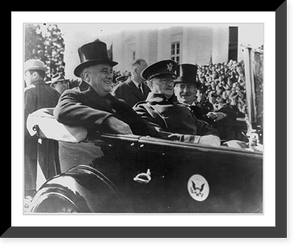 Franklin Roosevelt, John Pershing and Clement Atlee in back seat of automobile Classic, Antique Wall Art