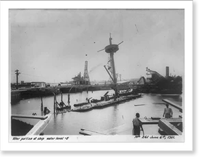 Vintage Nautical Print - Battleships - Raising the wreck of the U.S.S (2)