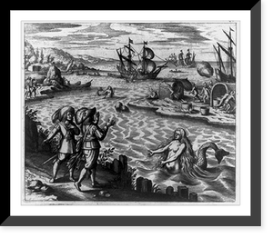2 mermaids, men on island, ships and boats Classic, Historic Reproduction
