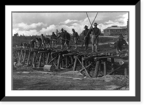 Historic Framed Print, Mississippi - Camp Shelby, Hattiesburg - Engineers building a bridge,  17-7/8" x 21-7/8"