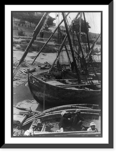 Historic Framed Print, [Sailboats and natives at shore, Egypt?],  17-7/8" x 21-7/8"