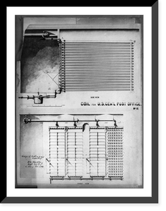 Historic Framed Print, Coil for U.S. General Post Office, side view and front view,  17-7/8" x 21-7/8"