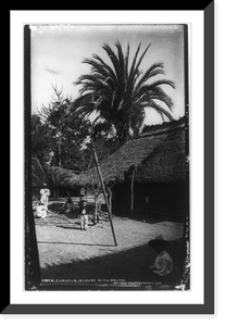 Historic Framed Print, Cuautla - a court with palms,  17-7/8" x 21-7/8"