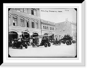 Historic Framed Print, German fire engines, Germany,  17-7/8" x 21-7/8"