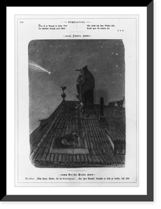 Admiring Halley's Comet through a spyglass, a viewer enjoys his rooftop solitude undisturbed by the cats, while a cheeky youngster brings him yet another tankard of beer, Vintage Print