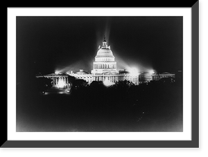 Historic Framed Print, [Night view of the U.S. Capitol with lights shining on it],  17-7/8" x 21-7/8"