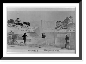 H.R. Patrick with two other men of the U.S. Weather Bureau and kites, Marquette, Michigan, Antique Print