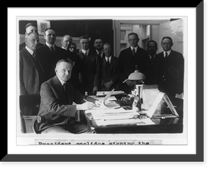 Historic Framed Print, President Coolidge signing the Cameron Bill, which authorizes the construction of the Coolidge Dam in Arizona,  17-7/8" x 21-7/8"