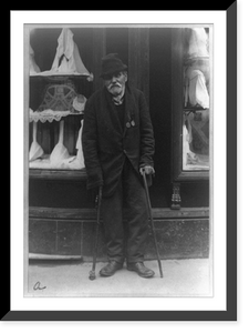 Disabled veteran(?), standing with two canes, Vienna, Austria, with two medals pinned to chest, Antique Wall Art