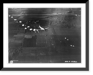 Battalion jumping from a C-47 transport plane in a test maneuver, near Naples, Italy.U.S. Army Signal Corps. Classic, Antique Wall Art