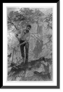 Historic Framed Print, [Woodcutter and family pausing to listen to seated girl reading about Washington].A. Castaigne.,  17-7/8" x 21-7/8"