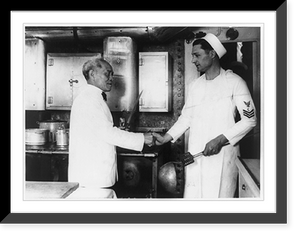 Ah Loy, retiring chef, shaking hands and saying good-bye to T. Gates, crew's cook, on the Presidential yacht Mayflower Classic, Antique Wall Art