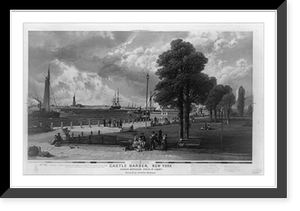 Historic Framed Print, Castle Garden, New York, showing Bartholdi's Statue of Liberty.painted by Andrew Melrose.,  17-7/8" x 21-7/8"