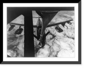 Aerial view of a Boeing B-47 Stratojet taking on a load of jet fuel from a Boeing KC-97 Stratofreighter tanker-transport, Historic Print