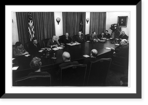 President Eisenhower and cabinet members listening to a report on the recent European conference from Secretary of State John Foster Dulles Classic, Antique Poster