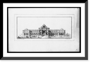Historic Framed Print, [Library of Congress, Washington, D.C. Front. Exterior elevation. Competition drawing] - 2,  17-7/8" x 21-7/8"