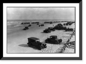 Daytona Beach, Florida, with automobiles parked on the sand, Antique Print