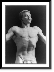 Historic Framed Print, [Eugen Sandow, half-length portrait, standing facing right, wearing fig leaf, looking upward],  17-7/8" x 21-7/8"