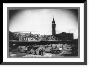 Historic Framed Print, New Jersey, Hoboken. Ferry building and Lackawanna R.R. Station,  17-7/8" x 21-7/8"