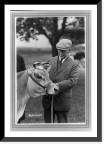 Henry Cantwell Wallace, three-quarter length portrait, standing, looking at Fern's Oxford Triumph, a cow, Antique Wall Art