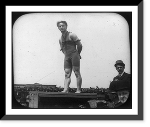 Harry Houdini in bathing suit and chains on platform in front of crowd, Antique Print
