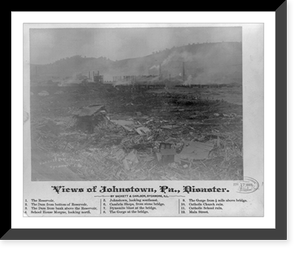 Views of Johnstown, Pa., disaster. The gorge from 1/2 mile above bridge.Sackett & Carlson, Sycamore, Ill, Antique Wall Art