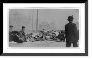 People sitting in street in front of ruins from earthquake, San Francisco, California, Antique Poster