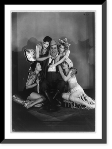 Historic Framed Print, [Members of cast of Mack Sennett comedy films. fat man surrounded by four young women],  17-7/8" x 21-7/8"