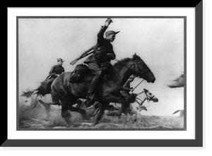 A Cavalry troop of the Red Army thundering to an attack on the German infantry at the Soviet war front, Vintage Poster