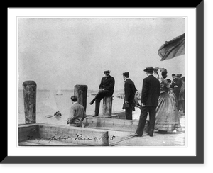 Group of well-dressed people on dock during yacht race, Oyster Bay, Long Island, N.Y, Antique Poster