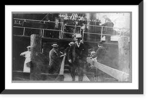 Edward Henry Harriman, railroad magnate, departing boat and arriving in New York, Antique Poster